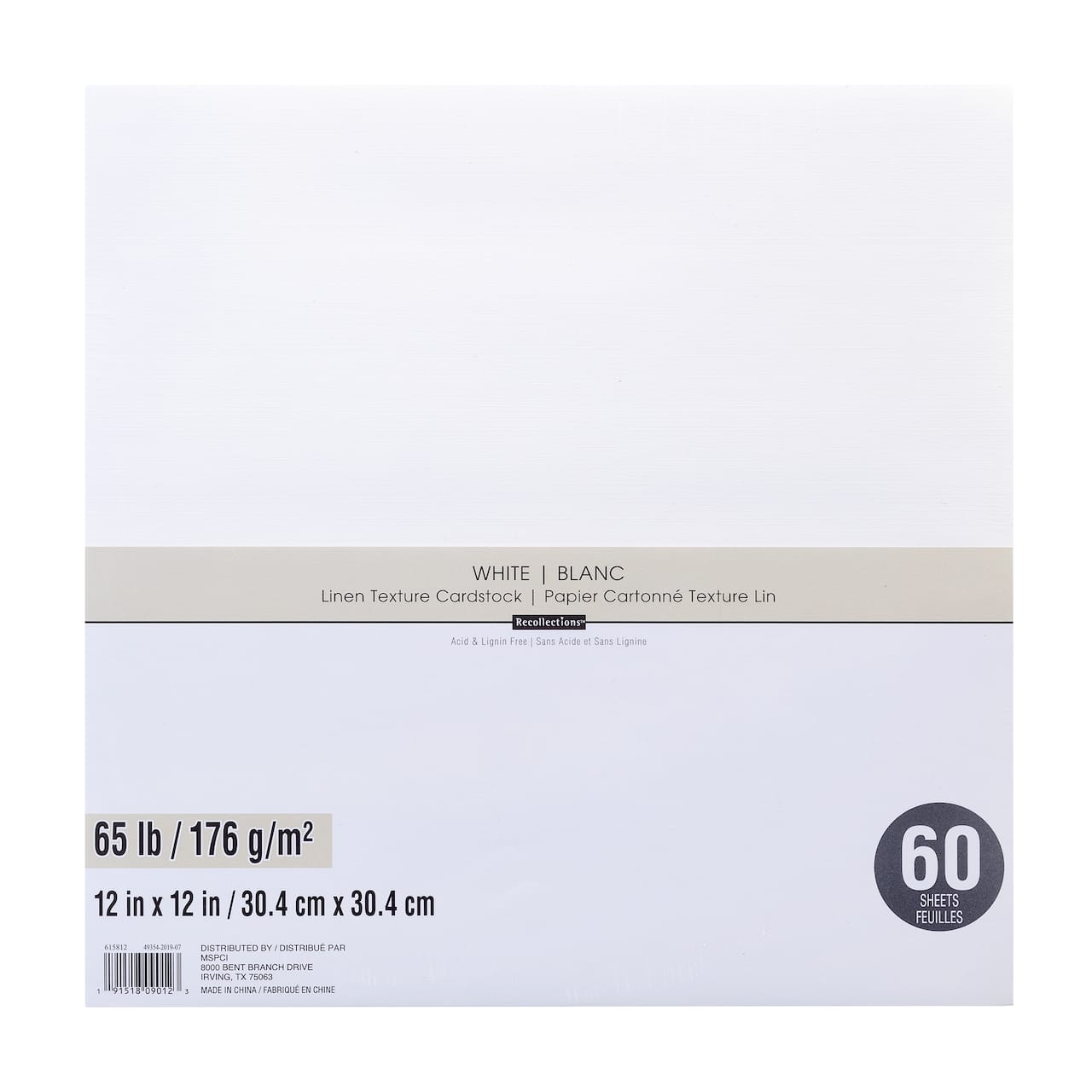 White 12&#x22; x 12&#x22; Linen Texture Cardstock by Recollections&#x2122;, 60 Sheets